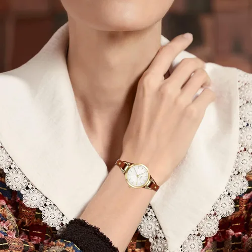 Vista 8 de BUREI Reloj de pulsera para mujer, correa de cuero simple, reloj de cuarzo de lujo, pequeño, delgado, para mujer, correa de pulsera Relogio Feminino