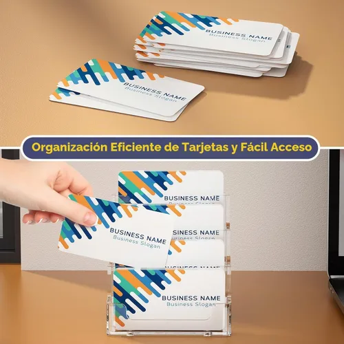 Vista 6 de MaxGear Tarjetero transparente, soporte acrílico para tarjetas de visita para escritorio con 4 niveles, soporte de plástico transparente