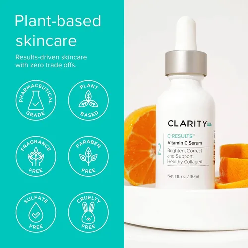 Vista 5 de ClarityRx C-Results - Suero facial iluminador con vitamina C, tratamiento facial antienvejecimiento natural a base de plantas para manchas oscuras