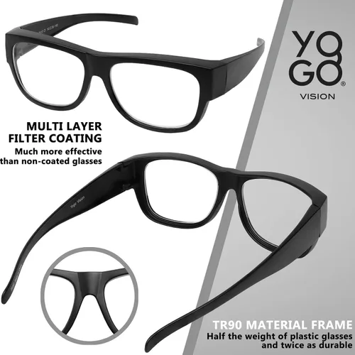 Vista 3 de Yogo Vision Fit Over Blue Light Blocking Glasses and Computer Eyewear Wear Over Your Eyeglasses and Readers