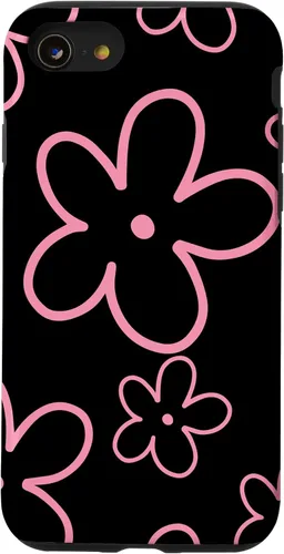 Vista 18 de Pink Black Flower Retro Modern Boho Floral Aesthetics Case for iPhone 17