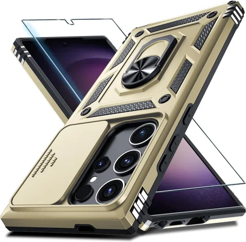 Vista 30 de Janmitta Compatible con Samsung Galaxy S24 FE Funda con Cubierta Deslizante Integrada para Lente de Cámara+Protector de Pantalla+Soporte de Anillo