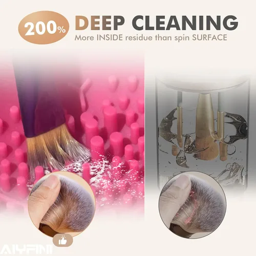 Vista 2 de Alyfini Máquina limpiadora de brochas de maquillaje eléctrica, potente fricción que elimina los residuos en el juego de brochas de maquillaje