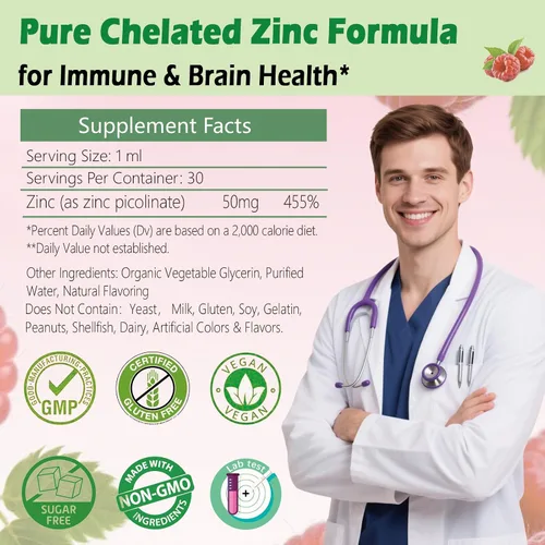 Vista 8 de Picolinato de zinc 50 mg gotas líquidas, suplementos de zinc quelatado para hombres, mujeres y niños, apoyan la salud inmunológica de la piel ocular