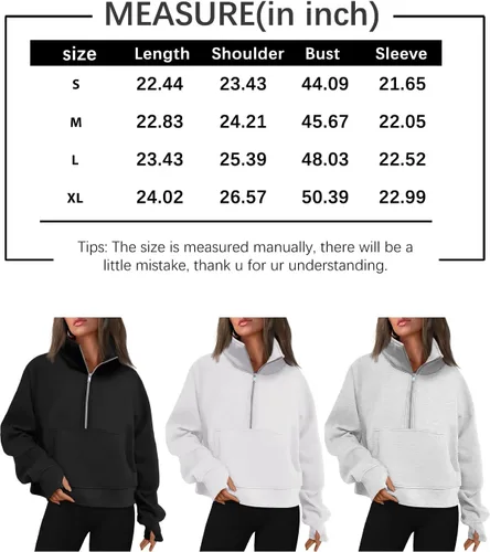 Vista 6 de EFAN Sudaderas de gran tamaño con media cremallera para mujer, sudaderas recortadas de forro polar con cremallera de un cuarto, ropa de moda 2024