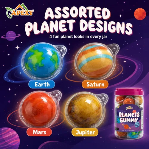 Vista 3 de Apexy Mixed Planets - Dulces Gomosos con Centro Líquido Afrutado Sin Grasa, Divertidos y Deliciosos Dulces Temáticos del Espacio Ideales