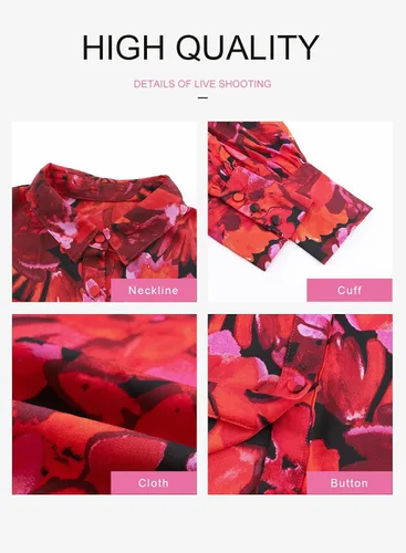 Vista 7 de EVALESS Blusas con botones para mujer, blusas de manga larga con estampado de moda 2023
