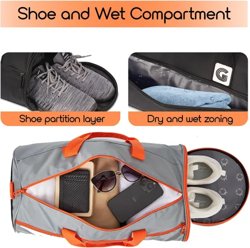 Vista 3 de Bolsa de gimnasio para hombres y mujeres, bolsa deportiva de entrenamiento con bolsillo húmedo y compartimento para zapatos, Negro