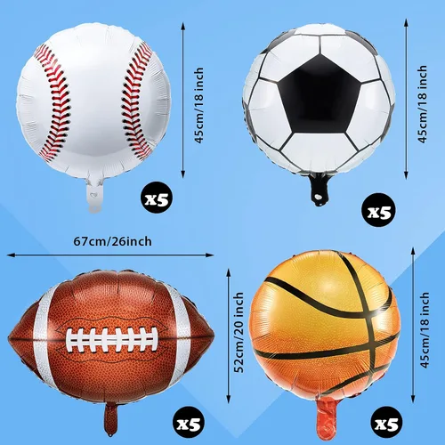 Vista 2 de Sumind Juego de 20 globos de aluminio deportivos, béisbol, fútbol, baloncesto, fútbol, deportes, juegos, fiestas, globos para fiestas temáticas