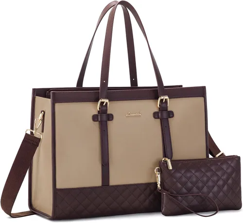 Vista 15 de LOVEVOOK Bolsa para Laptop para Mujeres de 15.6 pulgadas Bolsa Tote de Lona para Laptop, Bolsa de Trabajo de Gran Capacidad con Bolso de Mano, Bolsa