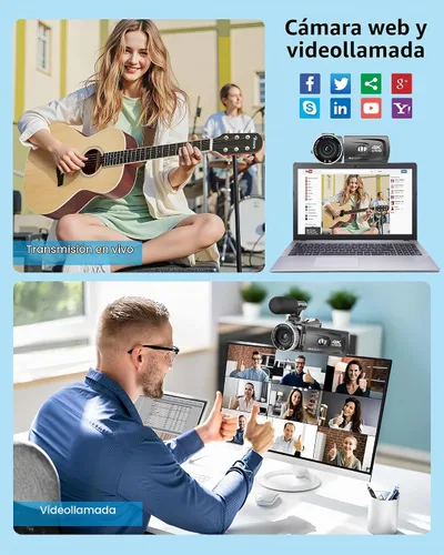 Vista 6 de Videocámara 4K 48MP 60FPS UHD para YouTube Vlogging 18X Digital Zoom 3" IPS 270° Pantalla Flip Video Videocámara con Micrófono Lavalier Inalámbrico