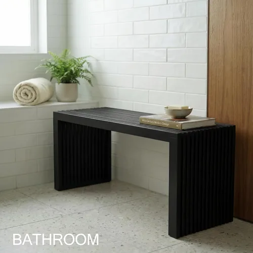 Vista 6 de Banco de madera natural de bambú de 36 pulgadas, pequeños bancos de madera para entrada, sala de estar y comedor, cocina, dormitorio, baño, pasillo