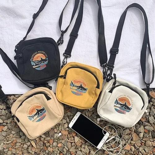 Vista 4 de Bolso de lona pequeño bolso cruzado para hombre, bolsos para mujer, bolso cruzado estético