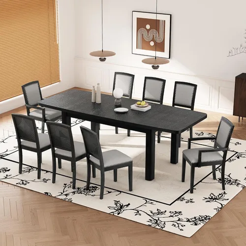 Vista 12 de Juego de mesa de comedor de 6 piezas estilo granja, mesa rectangular con soporte y 4 sillas tapizadas y banco, juego de muebles de cocina