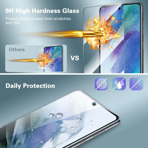 Vista 4 de FANGTIAN - Paquete de 3 protectores de pantalla para Samsung Galaxy S21 FE (6.4 pulgadas) HD transparente, desbloqueo de huellas dactilares