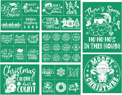 Vista 6 de 17 plantillas de pantalla de seda de Navidad con juego de pasta de tiza, mini espátulas, plantillas adhesivas reutilizables de Navidad