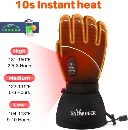 Vista 2 de Guantes eléctricos con calefacción, guantes de esquí impermeables y resistentes al viento con batería recargable y pantalla táctil, tres ajustes