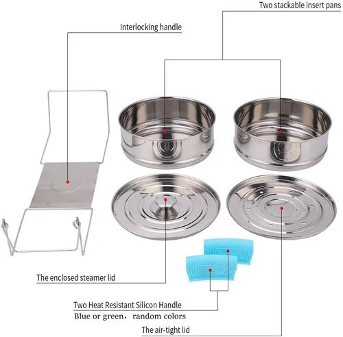 Vista 6 de Sartenes apilables para vaporizador, accesorios instantáneos para ollas de 6 cuartos de galón de 2, mango de silicona y tapas intercambiables