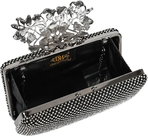 Vista 6 de Dexmay - Bolso de mano con diamantes de imitación con cierre floral de cristal, bolso de noche formal para mujer