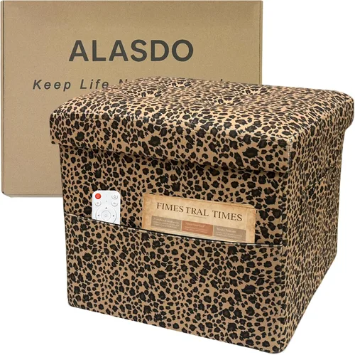 Vista 10 de ALASDO Reposapiés otomano de almacenamiento, otomano pequeño con almacenamiento, otomano plegable, reposapiés, banco para sala de estar, 17 x 13 x
