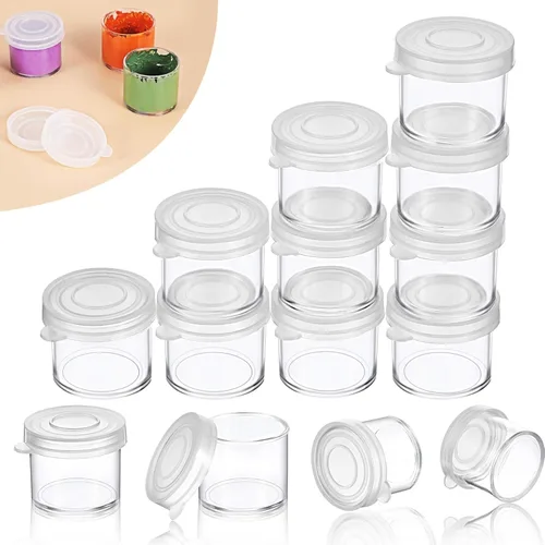 Vista 8 de Outus Taza de pintura pequeña con tapas, mini macetas de plástico vacías para pintura reutilizables, a prueba de derrames, para almacenamiento