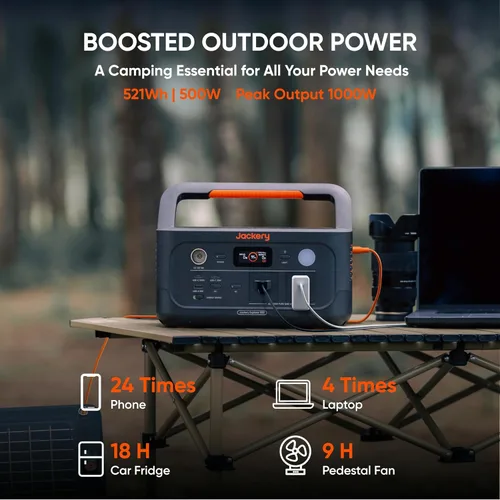 Vista 2 de Jackery Explorer 500 v2 Estación de Energía Portátil, Batería LiFePO4 de 512Wh, 500W AC/1000W Pico, Generador Solar para Acampada, Exteriores