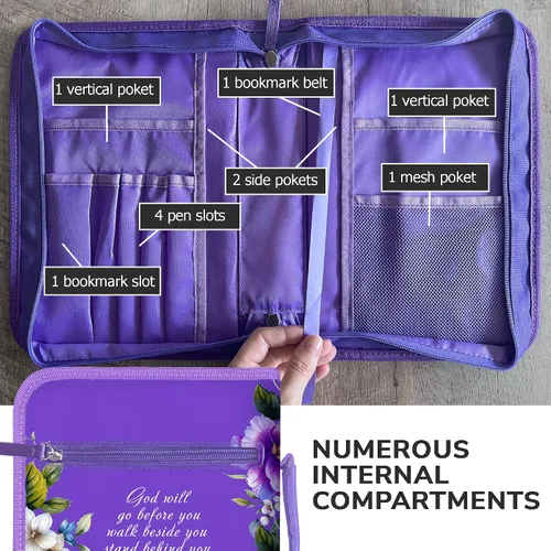 Vista 4 de DEHITE Funda para la Biblia para mujer, fundas de tela prémium para la Biblia para niñas, bolsa de transporte para mujer, ranuras para bolígrafos