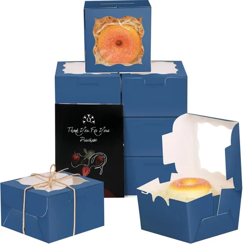 Vista 19 de qiqee Cajas de panadería negras con ventana de 4 x 4 x 2.5 pulgadas, 100 paquetes de mini cajas de galletas para macarrones, cajas de pastelería