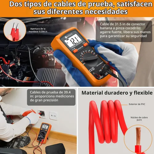 Vista 4 de Multímetro digital de bolsillo Neoteck 8233D PRO 2000 recuentos, con diodos de resistencia, medidor automático de continuidad con indicador sonoro