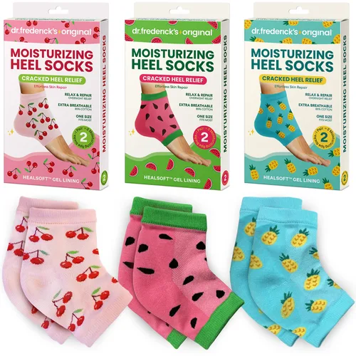 Vista 14 de Dr. Frederick's Original- Calcetines hidratantes para el tratamiento del talón agrietado/pies secos para mujeres y hombres, 2 pares, aloe verde