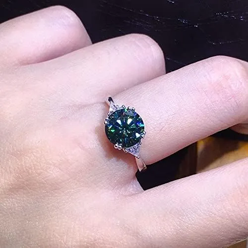 Vista 6 de Anillo brillante de diamantes completos de 3 quilates de corte redondo con circonita cúbica, anillo de compromiso para mujer, anillo de plata