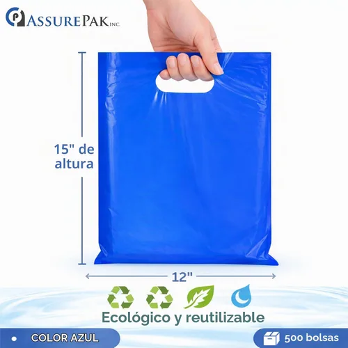Vista 2 de ASSUREPAK Bolsas troqueladas de LDPE azul, 12 "x 15", 1.5 mil, 500