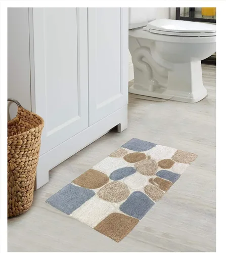Vista 8 de Ramanta Home Alfombra de baño de algodón puro con piedra de guijarro, color beige gris, súper suave, antideslizante, absorbente, para baño, cocina