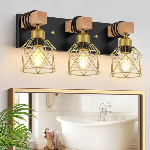 Vista 11 de FadimiKoo Juego de 2 apliques de pared, lámparas de pared de madera de cabecera con interruptor giratorio, lámpara de tocador de baño negra