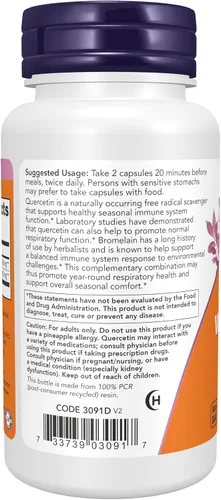 Vista 3 de Suplementos NOW, quercetina con bromelina, sistema inmunológico equilibrado*, 60 cápsulas vegetales