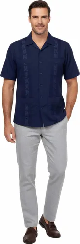 Vista 4 de Allsense - Camisa guayabera cubana de manga corta con botones para hombre