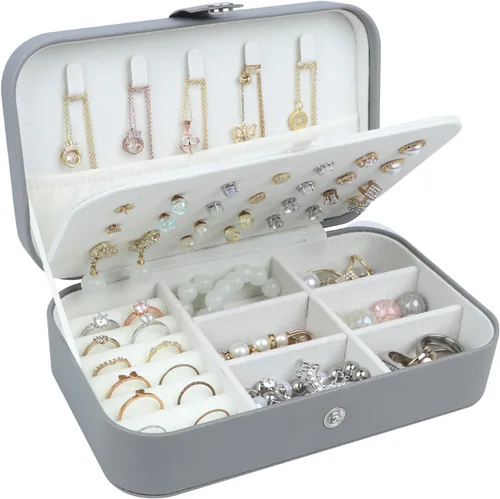 Vista 3 de SLOZO Joyero de viaje, estuche de joyería de viaje mejorado, joyeros portátiles para mujeres, joyero de piel sintética, organizador de joyas