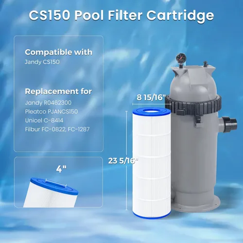 Vista 2 de Future Way Cartucho de filtro de piscina CS150 de repuesto para Jandy CS150, CCX1500RE, reemplazo Jandy R0462300, Pleatco PJANCS150, PXST150, 150
