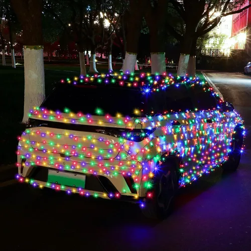 Vista 2 de Honoson Luces Multicolor de Navidad para Automóvil 197 pies 600 LED Operadas con Batería Control Remoto Luces de Cadena Impermeables 8 Modos