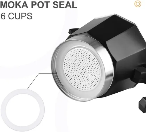 Vista 5 de wedrink 1 filtro y 3 sellos de silicona de repuesto para cafetera de aluminio Moka Pot y estufa Espresso (6 tazas)