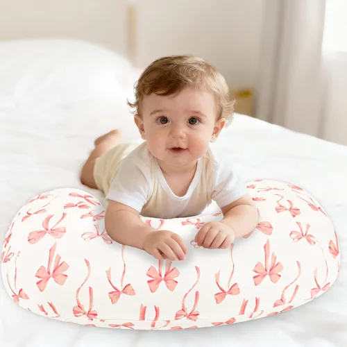 Vista 2 de Funda de almohada de lactancia, fundas de lactancia extraíbles para almohadas de lactancia, ajuste elástico y suave para bebés recién nacidos, lazo