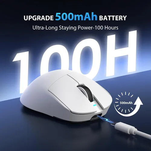 Vista 5 de Transformers GM04 - Mouse inalámbrico ligero para juegos de 2.22 oz, 12000 DPI, sensor PAW3311, duración de la batería de 100 horas, mouse Blanco