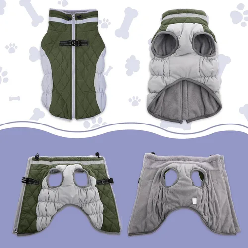 Vista 2 de Lelepet Abrigo cálido para perro, abrigo de invierno para perro, chaqueta impermeable para perros con arnés integrado reflectante de forro polar