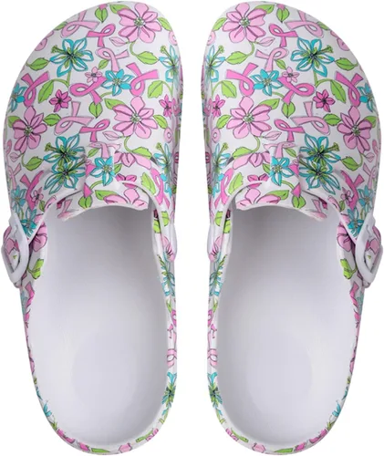 Vista 14 de Zuecos de jardín para mujer, zapatos cómodos de EVA sin cordones, bonitos zuecos impermeables impresos para enfermeras, hogar, exteriores, cocina