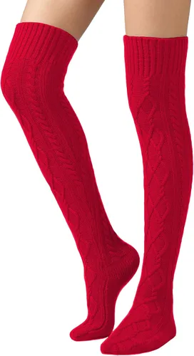 Vista 8 de SherryDC Calcetines de punto trenzado hasta el muslo para mujer, medias de bota extra largas de invierno, calentadores de piernas 1 - Blanco