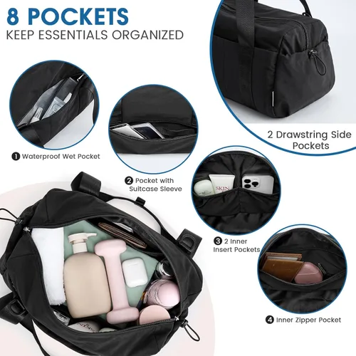 Vista 4 de G4Free Pequeña bolsa de gimnasio para mujer de 14 pulgadas con compartimento húmedo, bonita bolsa de lona para viajes, deportes y entrenamiento