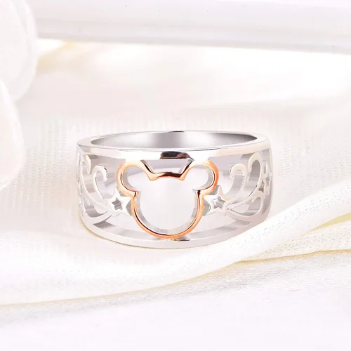 Vista 4 de JO WISDOM Anillo de Mickey Mouse chapado en plata de ley 925 y oro amarillo, Oro blanco, oro amarillo, metal