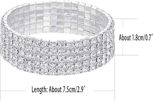 Vista 3 de Harlorki Pulsera elástica elástica de 5 filas con diamantes de imitación brillantes para niña, joyería de moda, Plástico, cristal