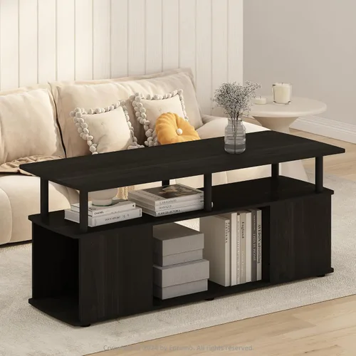 Vista 8 de Furinno Jaya - Mesa auxiliar rectangular moderna con estante abierto, mesa auxiliar con almacenamiento lateral, para sala de estar, dormitorio, Pino