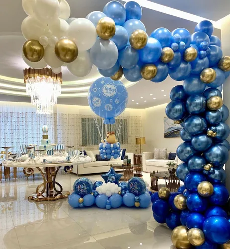Vista 5 de Globos azules en diferentes tamaños 5 10 12 18 pulgadas - 134 piezas Globos azules metálicos cromados para arco de guirnalda, baby shower